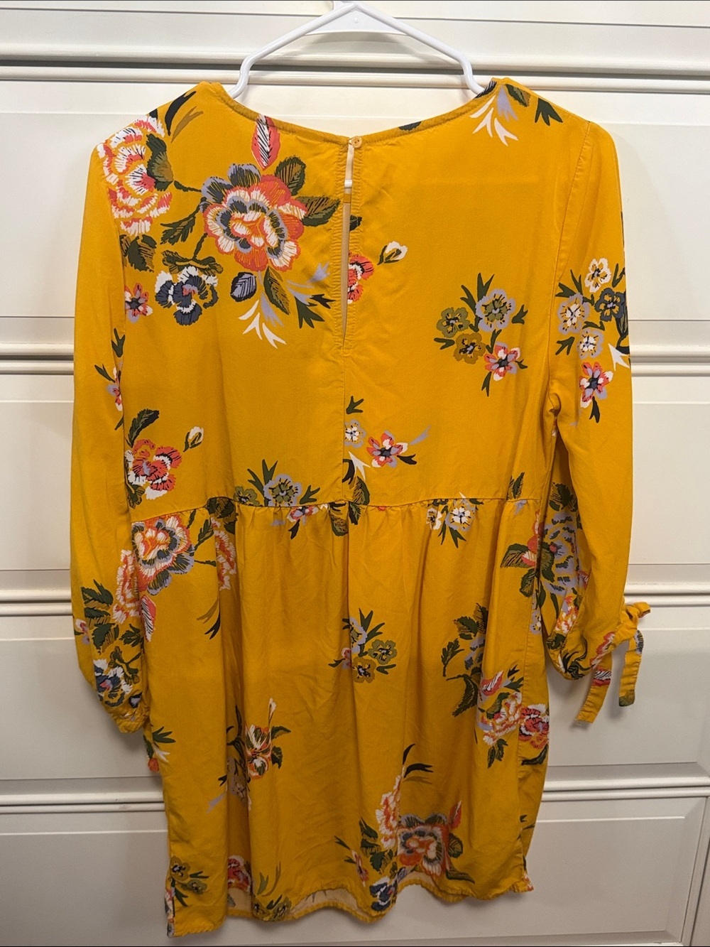 Old Navy Mustard Floral Sleeve Tie Cuff Shift Dress - Picture 3 of 5